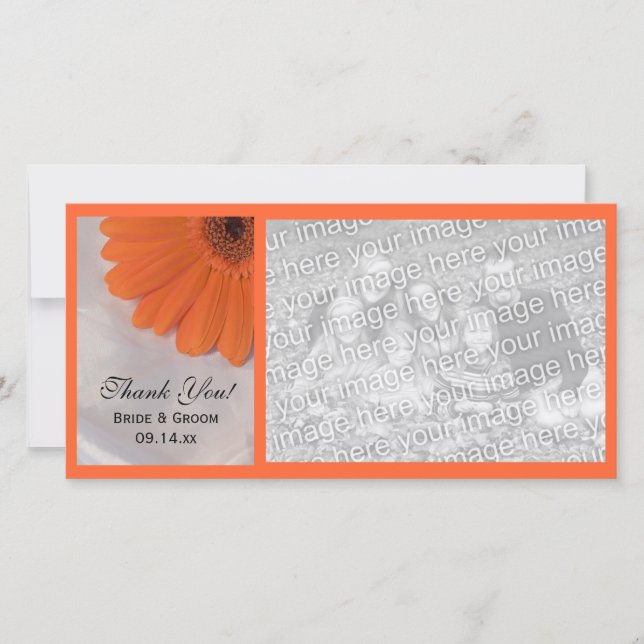 Orange Daisy and White Satin Wedding Thank You Card (Front)