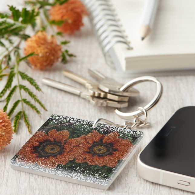 Orange Daisy Balls Acrylic Key Ring (Front Right)