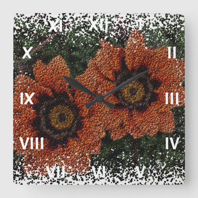 Orange Daisy Balls Square Clock (Front)