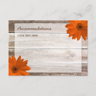 Orange Daisy Barn Wood Wedding Accommodations Card
