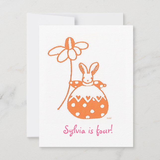 Orange Daisy Bunny birthday invitation (Front)