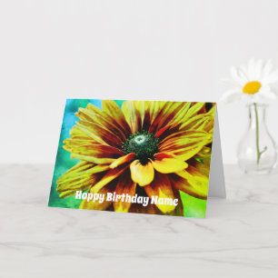 Orange Daisy Flower Art Personalised Birthday  Card