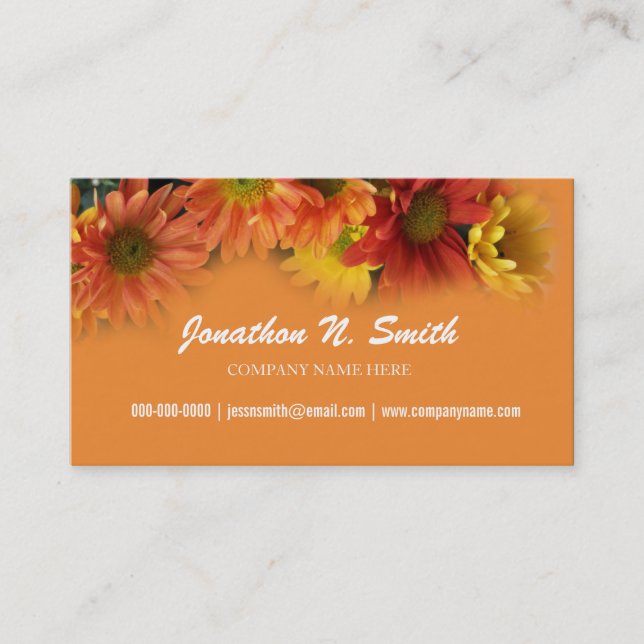 Orange daisy flower elegant business cards. card (Front)