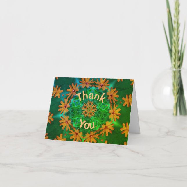 Orange Daisy Flower Kaleidoscope Thank You Card (Front)