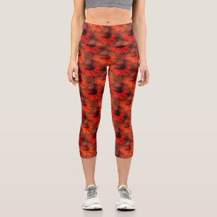 Orange Daisy Flower Nature Art Pattern   Capri Leggings
