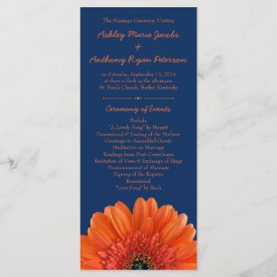Orange Daisy Flower Navy Blue Wedding Program Programme