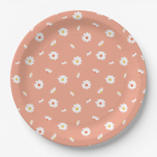 Orange Daisy Flower Pattern Paper Plate