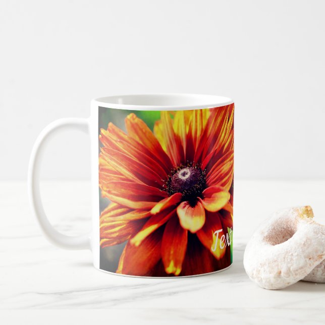 Orange Daisy Flower Personalised Coffee Mug (With Donut)