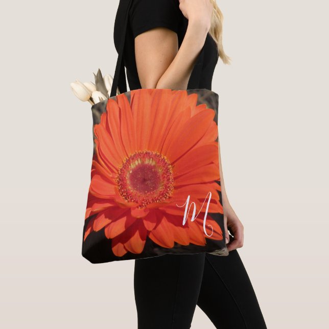 Orange Daisy Flower Photo Monogram  Tote Bag (Close Up)