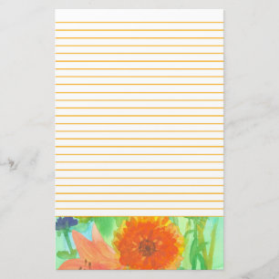 Orange Daisy Flower Pink Day Lily Lined Letter Stationery