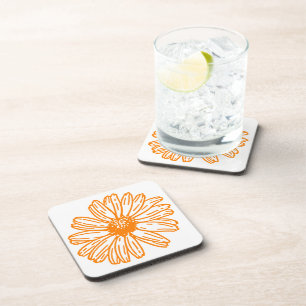 Orange Daisy Flower Print, Vintage Floral Pattern Coaster