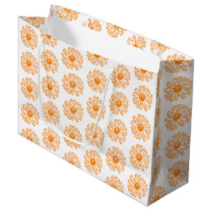 Orange Daisy Flower Print, Vintage Floral Pattern Large Gift Bag