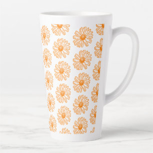 Orange Daisy Flower Print, Vintage Floral Pattern Latte Mug