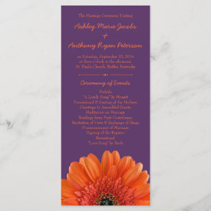 Orange Daisy Flower Purple Wedding Program Programme