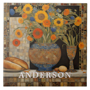 Orange Daisy Flower Vase Still Life Tile