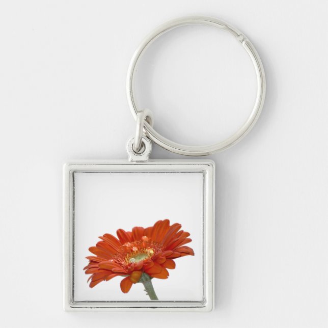 Orange Daisy Gerbera Flower Key Ring (Front)