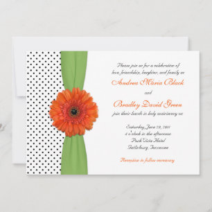 Orange Daisy Green Polka Dot Wedding Invitation