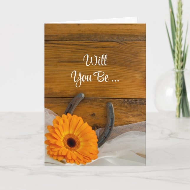 Orange Daisy Horseshoe Will You Be My Bridesmaid Invitation (Front)