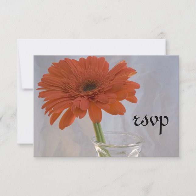 Orange Daisy in Vase Wedding RSVP Response Card (Front)
