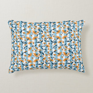 Orange Daisy Navy Vine Aqua Blue Stripe Pattern Decorative Cushion