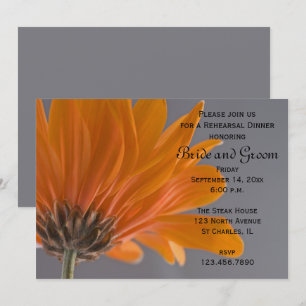 Orange Daisy on Grey Wedding Rehearsal Dinner Invitation