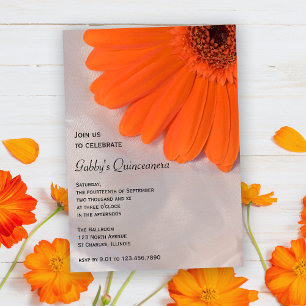 Orange Daisy on Satin Quinceanera Party Invitation