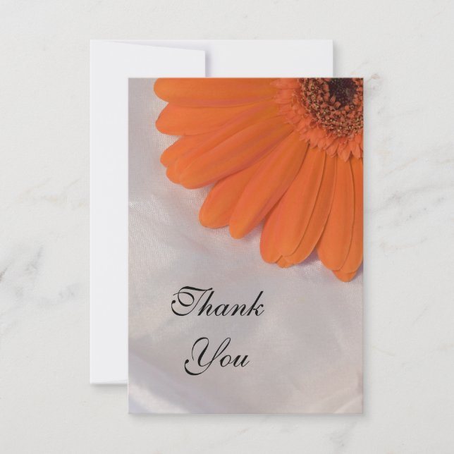 Orange Daisy on White Satin Flat Thank You Notes (Front)