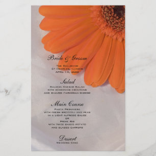 Orange Daisy on White Satin Wedding Menu