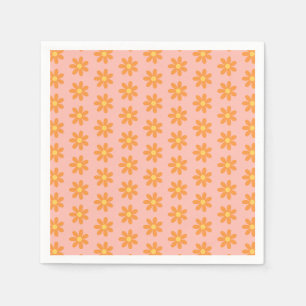 Orange Daisy Pattern on Pastel Pink Spring Party Napkin