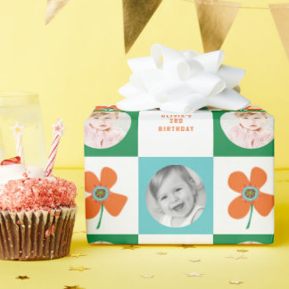 Orange Daisy Pop Flower Chic Birthday Photo Gift Wrapping Paper
