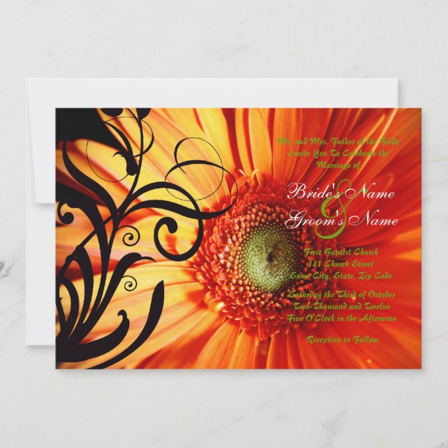 Orange Daisy Wedding Invitation (Front)