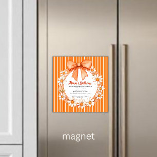 Orange Daisy Wreath Birthday Invitation Magnetic 