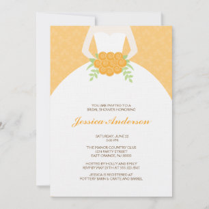Orange Damask and Bride Bridal Shower Invitation