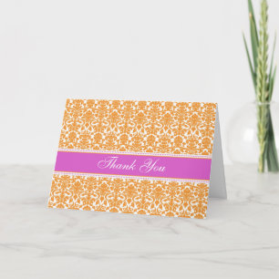 Orange Damask Baby Shower Hostess Thank You Card