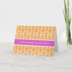 Orange Damask Best Friend Bridesmaid Invitation