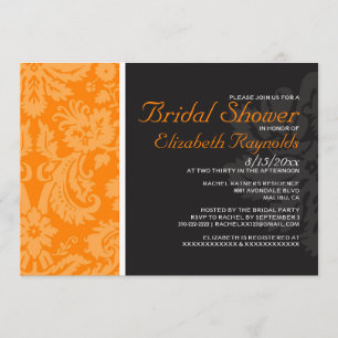 Orange Damask Bridal Shower Invitations