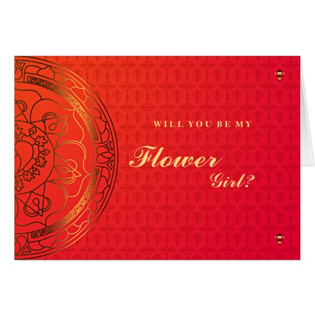 Orange Damask Flower Girl Card (Front Horizontal)