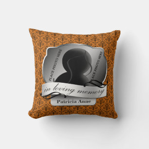 Orange Damask "In Loving Memory" In Memoriam Cushion