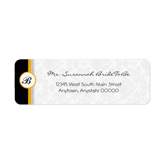 Orange Damask Monogram Address Label (Front)