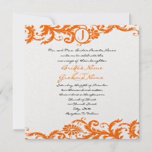 Orange Damask Monogram Wedding Invitation