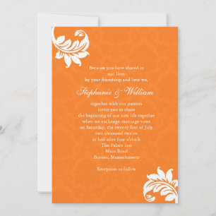 Orange Damask Monogram Wedding Invitation