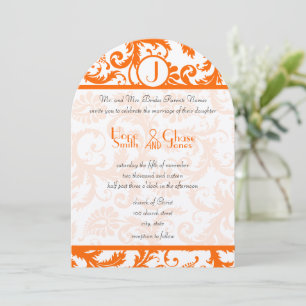 Orange Damask Monogram Wedding Invitation