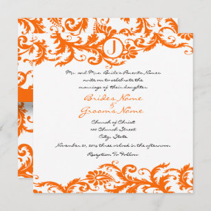 Orange Damask Monogram Wedding Invitation