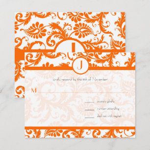 Orange Damask Monogram Wedding Invitation