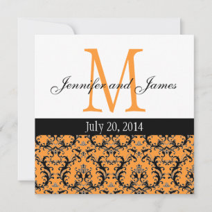 Orange Damask Monogram Wedding Invitation 3
