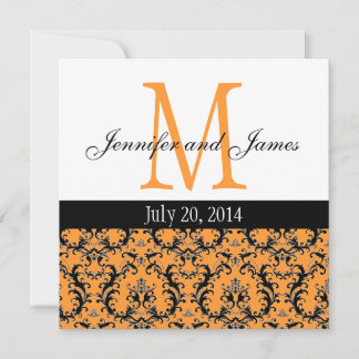 Orange Damask Monogram Wedding Invitation 3