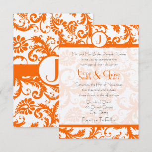 Orange Damask Monogram WeddingRSVP Invitation