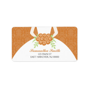 Orange Damask Pattern Bridal Shower Label