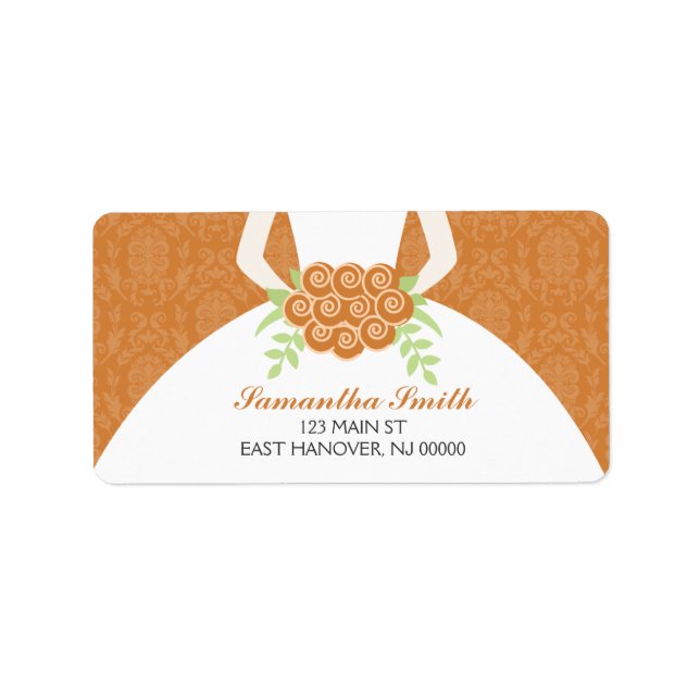 Orange Damask Pattern Bridal Shower Label (Front)