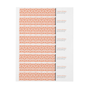 Orange Damask Pattern Graduation Wrap Around Label